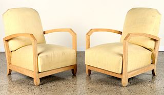 PAIR FRENCH SYCAMORE OPEN ARM CLUB CHAIRS C.1940