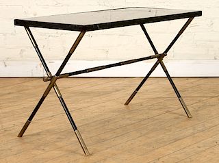 BLACK GLASS TOP SIDE TABLE STYLE OF JACQUES ADNET