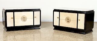 PAIR JAMES MONT STYLE MARBLE TOP END TABLES C1960