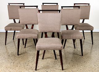 SET 6 MAHOGANY UPHOLSTERED DINING CHAIRS C.1960