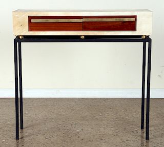 PARCHMENT CONSOLE WITH TWO DRAWERS C. 1960S