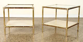 PAIR BAMBOO BRASS CUBE FORM SIDE TABLES C.1970