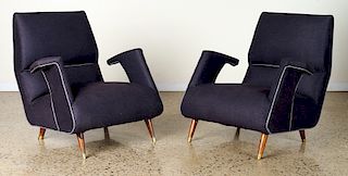 PAIR GEORGE JETSON STYLE UPHOLSTERED CLUB CHAIRS