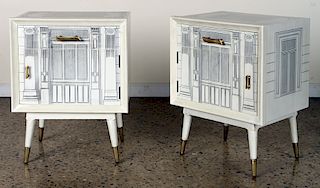 PAIR FORNASETTI STYLE ONE DRAWER NIGHT STANDS