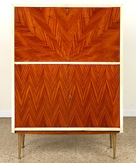 PARCHMENT WOOD FALL FRONT BAR CABINET C.1960