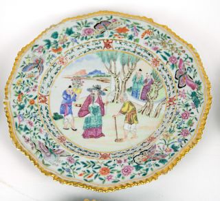 6 Early Canton Enamel Porcelain 'Pie Crust' Plates
