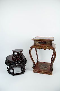 A Lacquer and Mother of Pearl Inlaid Plant Stand.