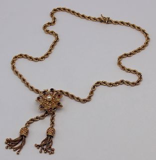 JEWELRY. 14kt Gold, Pearl and Garnet Necklace.