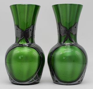 SILVER. Pair of Alvin Mfg Co Silver Overlay Vases.