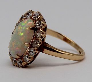 JEWELRY. 14kt Gold, Opal and Diamond Ring.