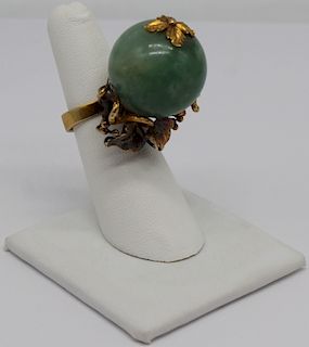 JEWELRY. Jade and 14kt Gold Cocktail Ring.