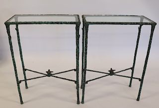Pair Of Giacometti Style Patinated Iron Tables