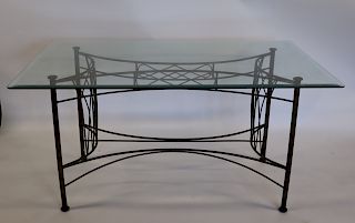 Vintage And Decorative Iron Table With Glass Top
