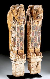 Egyptian Painted Wood / Gesso Chair Legs - Lions (pr)