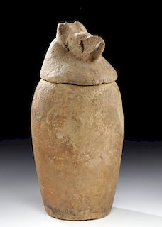 Egyptian Late Dynastic Stone Canopic Jar w/ Jackal Lid