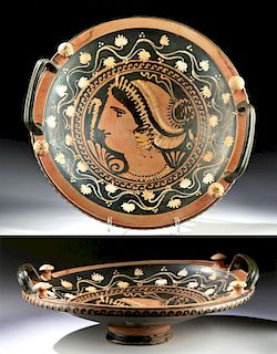 Large Greek Apulian Pottery Patera w/ Lady of Fashion