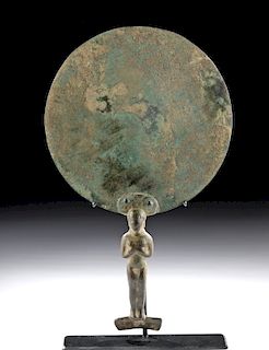 Hellenistic Greek Bronze Mirror w/ Figural Handle