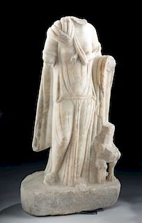 Roman Marble Draped Goddess with Lion