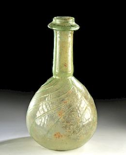 Large Roman Glass Bottle w/ Swirled Ribs