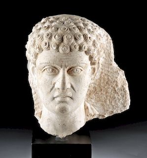 Superb Palmyrene Limestone Relief Head of Thinking Man