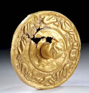 Rare Scythian Gold Repousse Lid w/ Animals - 98.7 g