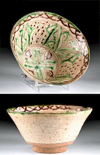 10th C. Islamic  Glazed Bowl w/ Sgraffito, TL Tested