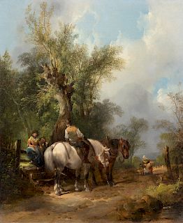 William Shayer, Sr. (British, 1787-1879) Home from Market and The Wayside Chat (a pair of works)