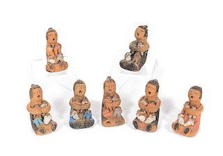 Set of 7 T. Lujan of Taos Pueblo Storytellers Micaceous Clay