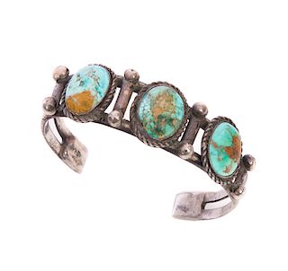 Native American Zuni Silver and Turquoise Bracelet
