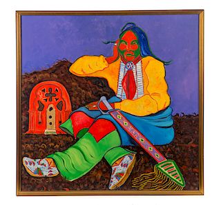 Native American Bunky Echo-Hawk Oil on Canvas Painting 