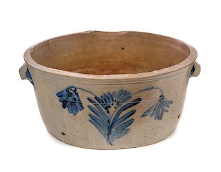 Unusual Blue Decorated Stonewear Bowl with Lip