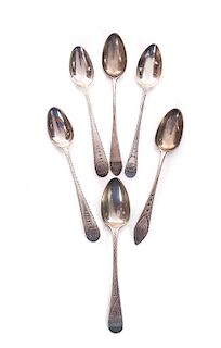 6 Early Coin Silver Engraved Spoons