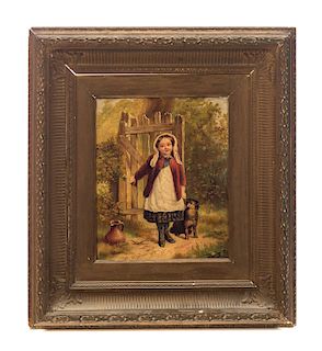 Oil Painting on Board of Little Girl with Dog