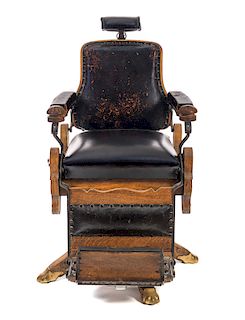 Berninghause Oak Swivel Victorian Barber Chair