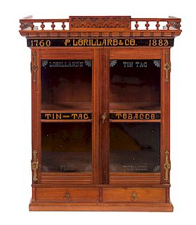 1883 Walnut P Lorillard & Co Tin Tag Tobacco Cabinet