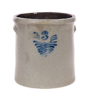 3 Gallon Blue Decorated Stoneware Crock