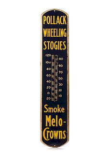 Pollack Wheeling Stogies Metal Advertising Thermometer