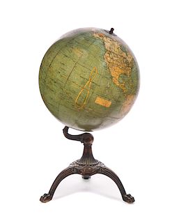 Terrestrial Globe with Claw Footed Cast Iron Base