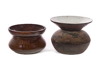 2 RRPCO Pottery and Cast Iron Spittoons