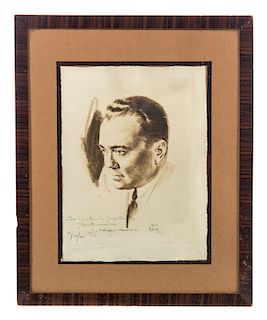 1941 J Edgar Hoover Autographed Framed Drawing