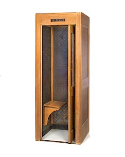 Antique Oak Phone Booth with Pay Phone