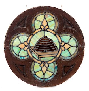 Odd Fellows Leaded Stained Glass Beehive Window