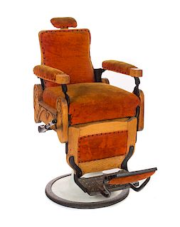 Antique Carved Oak Barber Chair