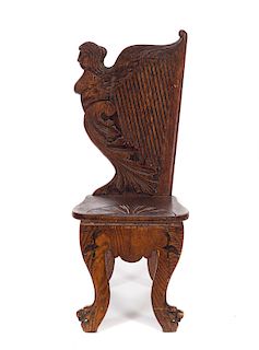 Carved Oak Angel Harp Chair