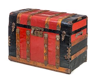 Victorian Wood and Tin Trunk