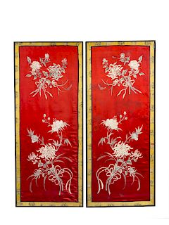 A Pair of Chinese Embroidered Silk Panels
Each: height 47 x width 19 in., 119 x 48 cm. 