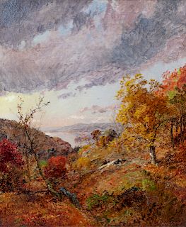 Jasper Francis Cropsey(American, 1823-1900)Autumn View, Greenwood Lake, 1888