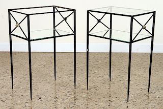 PAIR IRON BRASS SIDE TABLES MIRRORED C.1940