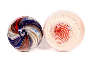 2 Handmade Marbles 1.11" and 1.28"