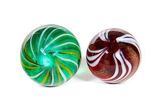 2 Handmade Marbles .95" and 1.08"